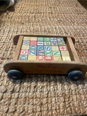 Vintage Wooden Alphabet & Number Wagon - Multicolor Blocks